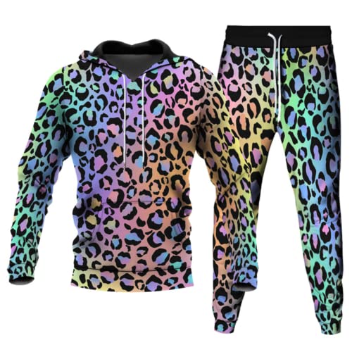 ATZTD Herren Leopardenmuster Hoodie und Hose Trainingsanzug Set Sport Fitnessstudio Training Anzüge Sportbekleidung Sets mit (Leopardenmuster, M) von ATZTD