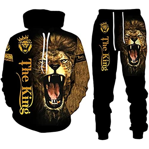Herren König der Löwen 3D gedruckt Herren Hoodies Pullover Set Pullover Trainingsanzug Lang (Löwe1,XXL) von ATZTD