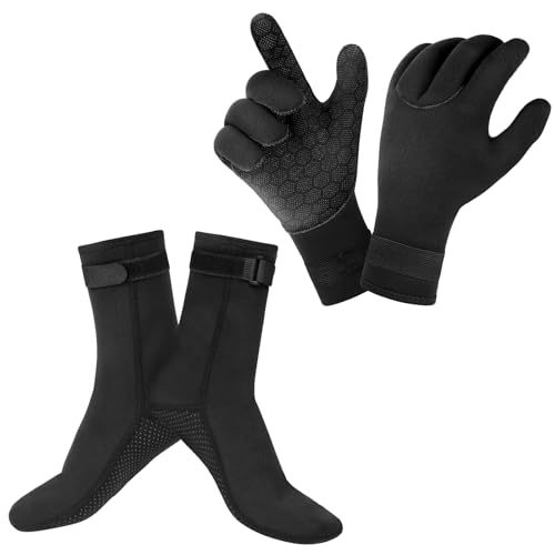 AUAUY Neopren Tauchhandschuhe und Socken, Unisex 3 mm Warme Tauchhandschuhe und Tauchsocken, Flexibel Neoprenanzughandschuhe und -socken mit Anti-Rutsch Partikeln für Swimming Surfing Tauchen-L AUAUY Neopren Tauchhandschuhe und Socken, Unisex 3 mm Warme Tauchhandschuhe und Tauchsocken, Flexibel Neoprenanzughandschuhe und -socken mit Anti-Rutsch Partikeln für Swimming Surfing Tauchen-L von AUAUY