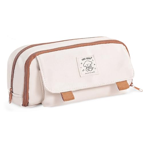 AUEJACKY Federmäppchen Mäppchen,Federmäppchen Milchig Weiß,Mäppchen Mädchen Teenager,4 Fächer Pencil Cases,Ferdertasche Tragbar,für Studentin Erwachsene Damen von Schule von AUEJACKY