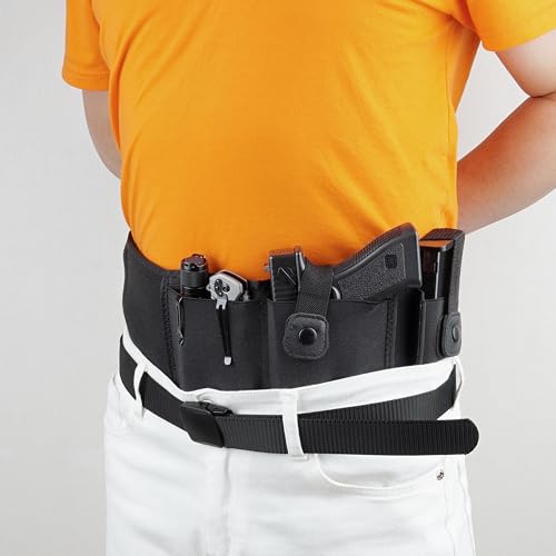 AUGOOL Bauchband Holster Belly Band Taille Pistolenholster für verdecktes Tragen mit Magazinhalter taktisch elastisch für: Glock 19 Beretta, Links M von AUGOOL