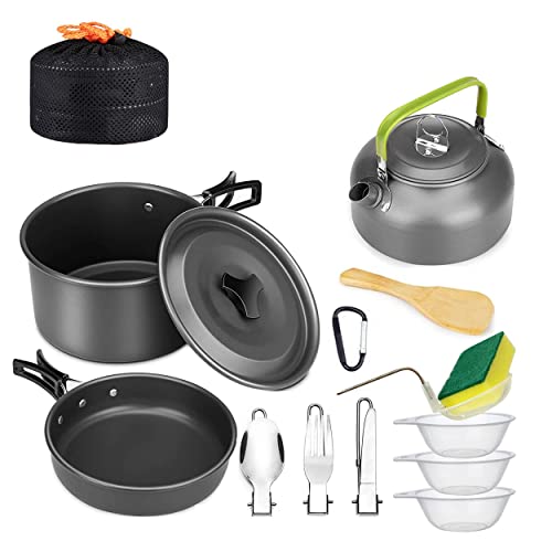 AUHOU Camping Kochgeschirr Set Outdoor Cookware Set Tragbar Camping Geschirr Set Aluminium Campinggeschirr Kochtopf Set Geschirr Pfanne Picknickgeschirr für Rucksackreisen Wandern von AUHOU