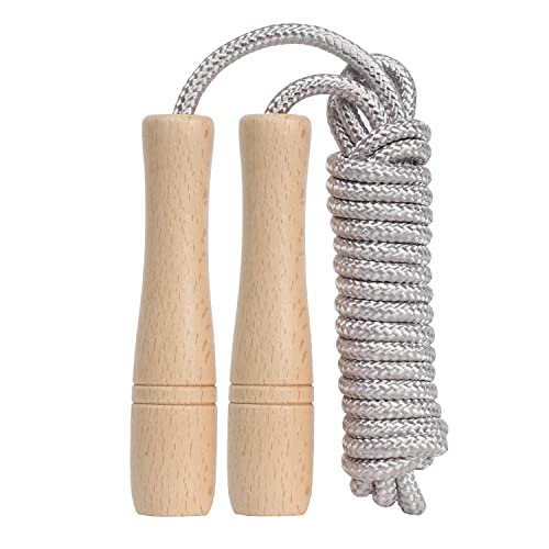 Springseil Kinder, 270cm Verstellbare Seilspringen Fitness Kinder mit Holzgriff und Baumwollseil Rope Skipping Seil Kids für Jungen und Mädchen (Silberfarben.) von AUMCDIK