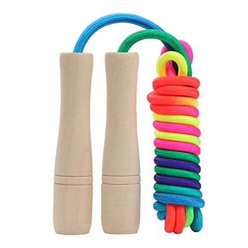 Springseil Kinder, 260cm Verstellbare Seilspringen Kinder mit Holzgriff, Skipping Rope Kids für Jungen und Mädchen von AUMCDIK