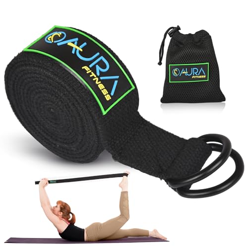 Aura-Yoga-Gurt zum Dehnen, 2,1 m, Yoga-Gürtel mit rutschfester, verstellbarer D-Ring-Schnalle und dickem Baumwollgewebe, Stretchgurt für Fitness, Physiotherapie-Gurte von AURA SPORTS