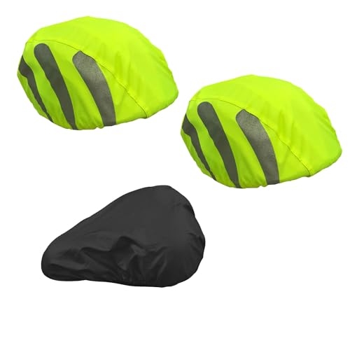 AUSYIWI 2 Stück Fahrradhelm Regenschutz mit Fahrrad Sattelbezug, Nachtfahrt Helm Staub Reflektor, Fahrrad Regenschutz Set von AUSYIWI