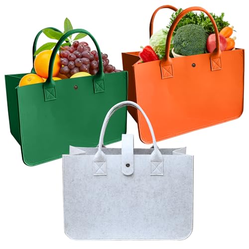 AUSYIWI Filz-Einkaufstasche, Filz-Shopper-Tasche, Faltbare Einkaufstasche, Einkaufstasche, 35 x 25 x 15 cm, in DREI Farben erhältlich (hellgrau) von AUSYIWI
