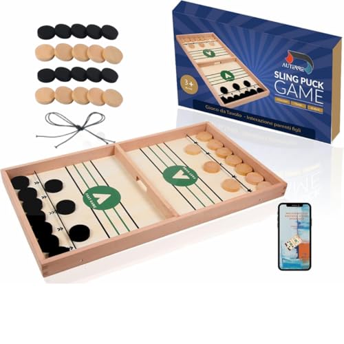 AUTERRE® Sling Puck Game - Sling Puck Spiel großes -Tisch Hockey aus Holz für Erwachsene und Kinder -Hochwertiges Sling Puck Spiel aus Holz - eBook Fast Sling Puck Spielregeln von AUTERRE