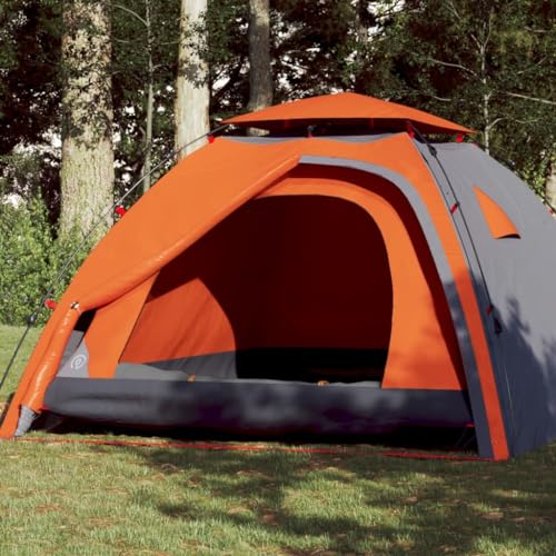 AUVYI Kuppel-Campingzelt 4 Personen Grau und Orange Quick Release 190T Polyester mit PU-Beschichtung 326x260x175 cm von AUVYI
