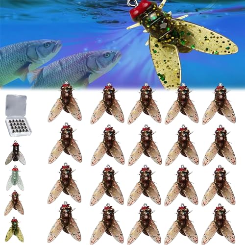 Bionic Fly Fishing Bait (20PCS), Bionic Fly Fishing Lure, 2024 New Trout Jigs Swimbaits Dry Flies Bass Fly Fishing Lures Kit, Fly Fishing Lures Kit Fishing Fly (Brown,15mm) von AUWIRUG