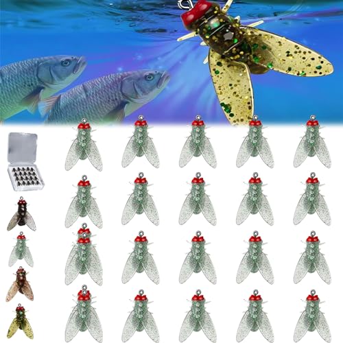 Bionic Fly Fishing Bait (20PCS), Bionic Fly Fishing Lure, 2024 New Trout Jigs Swimbaits Dry Flies Bass Fly Fishing Lures Kit, Fly Fishing Lures Kit Fishing Fly (Green,8mm) von AUWIRUG