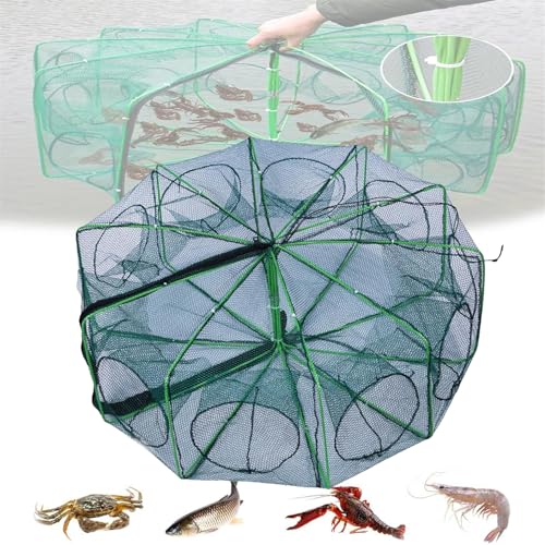 The Magic Foldable Fishing Trap, 2024 NEW Auto-Foldable Strengthened Fishing Trap Net, Fishing Net Fish Trap Crawfish Trap Crab Trap Shrimp Cage Minnow Traps for Bait Fish (10 Holes) von AUWIRUG