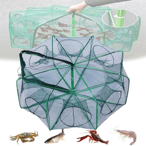 The Magic Foldable Fishing Trap, 2024 NEW Auto-Foldable Strengthened Fishing Trap Net, Fishing Net Fish Trap Crawfish Trap Crab Trap Shrimp Cage Minnow Traps for Bait Fish (8 Holes) von AUWIRUG