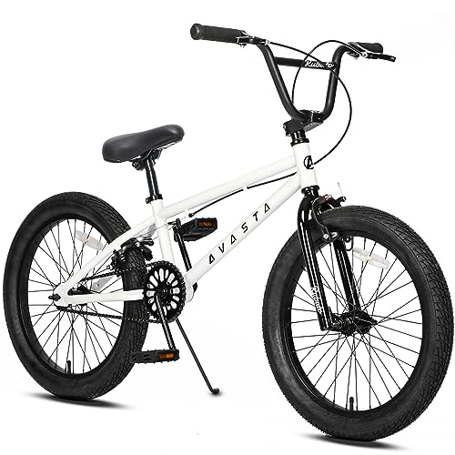 AVASTA 20 Zoll Freestyle Jugend BMX Fahrrad Kinder Fahrrad für 6 7 8 9 10 11 12 13 14 Jahre alt Jungen Mädchen Junge Erwachsene und Anfänger-Level-Fahrer mit 4 Peg, Weiß von AVASTA