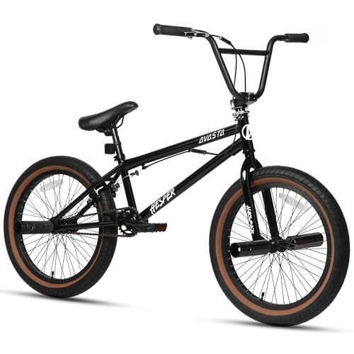 AVASTA Hesper 20 Zoll Kinderfahrrad Freestyle BMX mit 4 Pegs Fahrräder für 6-14 Jahre alte Jungen und Anfänger,Schwarz mit braunen Reifen von AVASTA