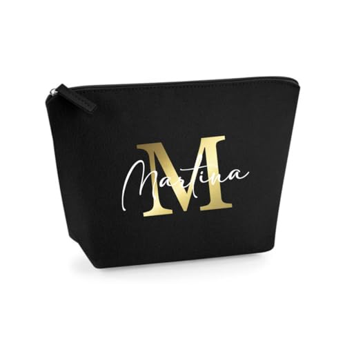 AWASG Kosmetiktasche Filz Buchstabe Monogramm - Personalisiert mit Namen - Schminktasche Beauty Bag - Geschenk Mama Beste Freundin - M (19 x 18 x 9 cm) (schwarz) von AWASG