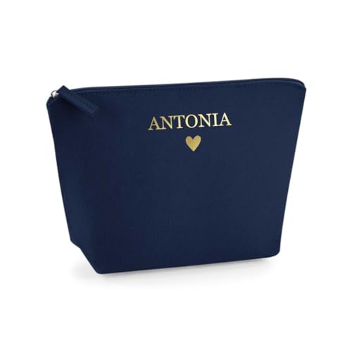 AWASG Kosmetiktasche Filz Herz - Personalisiert mit Namen - Schminktasche Beauty Bag - Geschenk Mama Beste Freundin - S (16 x 12,5 x 6 cm) (Navy) von AWASG