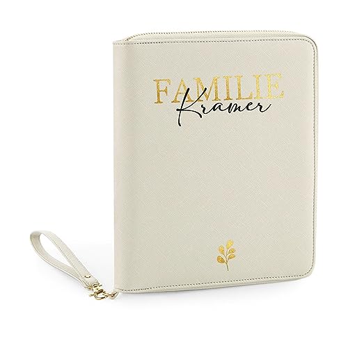 AWASG Organizer mit Namen personalisiert | Motiv Familie | Familienorganizer Reisemappe Dokumententasche viele Fächer Reisepass Karten Unterlagen Impfpass (beige) von AWASG