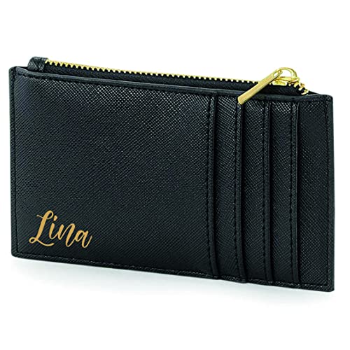 AWASG Personalisiertes Kartenetui mit Münzfach für Damen Herren | Kleine Geldbörse mit Kartenfach | Kartenhalter Portemonnaie für Sie Ihn mit Name schwarz/Gold AWASG Personalisiertes Kartenetui mit Münzfach für Damen Herren | Kleine Geldbörse mit Kartenfach | Kartenhalter Portemonnaie für Sie Ihn mit Name schwarz/Gold von AWASG
