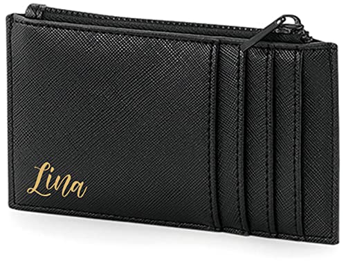 AWASG Personalisiertes Kartenetui mit Münzfach für Damen Herren | Kleine Geldbörse mit Kartenfach | Kartenhalter Portemonnaie für Sie Ihn mit Name schwarz/schwarz AWASG Personalisiertes Kartenetui mit Münzfach für Damen Herren | Kleine Geldbörse mit Kartenfach | Kartenhalter Portemonnaie für Sie Ihn mit Name schwarz/schwarz von AWASG