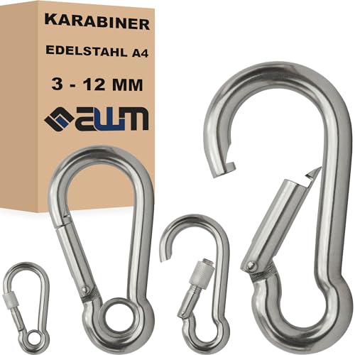 Edelstahl Karabiner Karabinerhaken Kausche Mutter klein groß Schnapphaken V4A AISI 316 Schlüsselanhänger Zubehör (Karabiner mit Kausche, 6 x 60 mm (bis 500kg) - 6X) von AWM