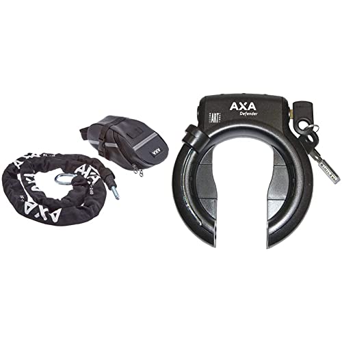 AXA 424003 RLC mit Tasche Anschlußkette, schwarz, 140 cm & 1X Rahmenschloss Defender, Schwarz, 12x10x10 cm von AXA