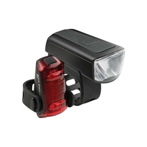 AXA Dwn Set 50 Lux – Fahrradlampen-Set – Drei Lichtmodi – 50 Lux – einfach anzubringen – USB wiederaufladbar – Fahrradlampen-LED-Set – Bremslichtfunktion von AXA