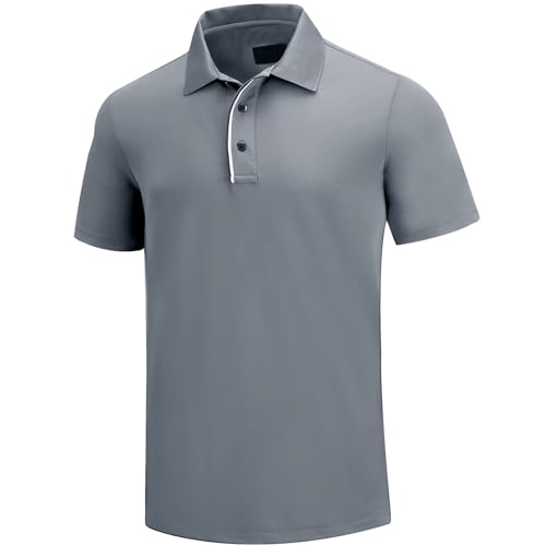 Golf Poloshirt Herren Pro 3.0 T-Shirt Freizeitshirt Männer Slim Fit Kurzarm Langarm Polo Shirts Atmungsaktiv Schnell Trocknend Tshirts Kragen mit Knopfleiste für Sommer Sport Outdoor (L, Bleigrau) von AXKAL