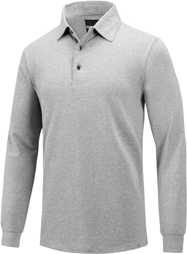 Golf Poloshirt Herren Pro 3.0 T-Shirt Freizeitshirt Männer Slim Fit Kurzarm Langarm Polo Shirts Atmungsaktiv Schnell Trocknend Tshirts Kragen mit Knopfleiste für Sommer Sport Outdoor (M, Asche) von AXKAL