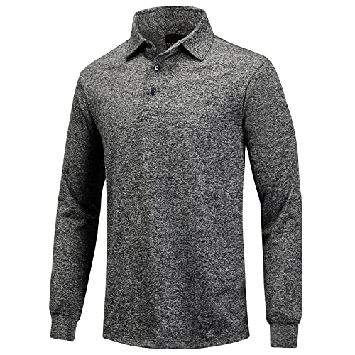 Golf Poloshirt Herren Pro 3.0 T-Shirt Freizeitshirt Männer Slim Fit Kurzarm Langarm Polo Shirts Atmungsaktiv Schnell Trocknend Tshirts Kragen mit Knopfleiste für Sommer Sport Outdoor (S, Dunkelgrau) von AXKAL