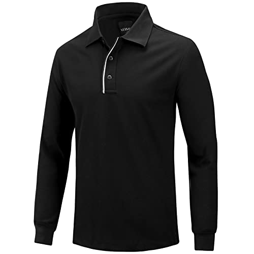Golf Poloshirt Herren Pro 3.0 T-Shirt Freizeitshirt Männer Slim Fit Kurzarm Langarm Polo Shirts Atmungsaktiv Schnell Trocknend Tshirts Kragen mit Knopfleiste für Sommer Sport Outdoor (XL, Pechschwarz) von AXKAL