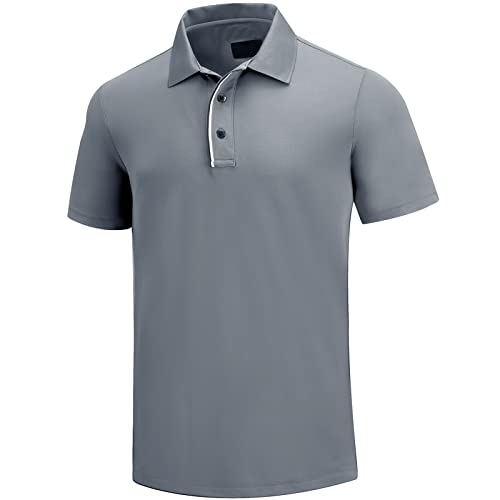 Golf Poloshirt Herren Pro 3.0 T-Shirt Freizeitshirt Männer Slim Fit Kurzarm Langarm Polo Shirts Atmungsaktiv Schnell Trocknend Tshirts Kragen mit Knopfleiste für Sommer Sport Outdoor (XL, Bleigrau) von AXKAL
