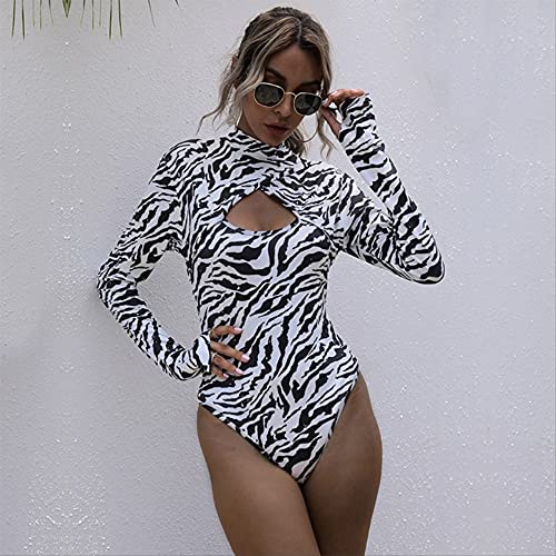 AYJMA Body Bodycon Strampler Zebra Striped Printed Trikot Sexy Aushöhlen Brust Basic Party Frauen Herbst Langarm Rollkragen S Weiß AYJMA Body Bodycon Strampler Zebra Striped Printed Trikot Sexy Aushöhlen Brust Basic Party Frauen Herbst Langarm Rollkragen S Weiß von AYJMA