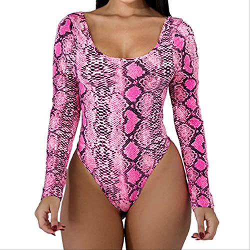 AYJMA Bodysuit Frauen Snake Print Langarm Womens Body Suits Plus Size Herbst Sexy Bodysuit 5XL rosa Body von AYJMA