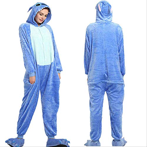 AYJMA Frauen Pyjama Frauen Männer Flanell Nachtwäsche Pyjama Unisex Stitch Panda Lion Cartoon Tier Winter Pyjama Sets S (Höhe 148-158CM) Blue Stitch von AYJMA