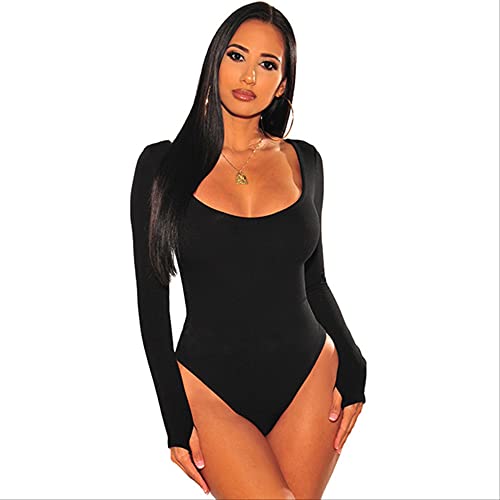 AYJMA Frühling Herbst Langarm Daumenloch Bodys Frauen Sexy Casual Weiblich Rundhalsausschnitt Blau/Schwarz Body Top Kleidung Strampler S Schwarz Body von AYJMA