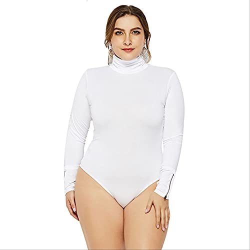 AYJMA Plus Size Frauen Pure Langarm Rollkragen Bodycon Bodys Herbst Frühling Dame Body Top Kleidung Unterhemd 6XL Weiß von AYJMA