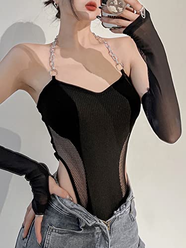 AYJMA Streetwear Chain Black Fishnet Skinny Sexy Bodysuit Sommer Backless Female Body Club Party,Schwarz,L von AYJMA