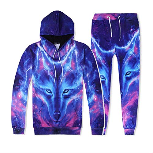 AYJMA Tierwolf 3D Druck lose Set Hoodie Onesies Kigurumi Unisex Pullover Sweatshirts Freizeit Sportswear Jogginghose M ZT105 von AYJMA