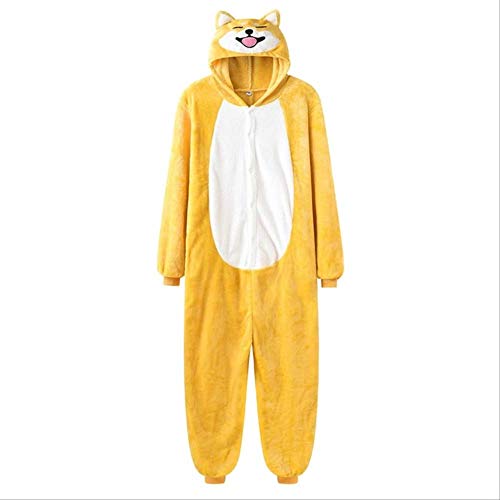 AYJMA Unisex Onesie Shiba Inu Kigurumis Gelber Hundepyjama Mit Sllippers Home Wear Winter Warmer Flanell Jumpsuit S Strampler von AYJMA