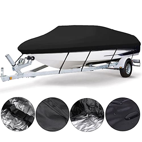 AYKANING Bootsplane,Bootspersenning 11-22ft Bootsabdeckung 210d wasserdicht Anti Uv. Kratzer staubdichter Oxford-Tuch-Cover-Heavy Duty Trailer-Ski-Fisch V-Hull Marine Cover(Black 420x270cm) von AYKANING