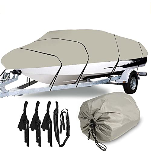 AYKANING Bootsplane,Bootspersenning 11-22ft Heavy Duty Boat Cover 210d wasserdicht Anti Büffel Fischski Marine Anlager V-Hull Protect Canvas Boat-Zubehör(11-13ft) von AYKANING