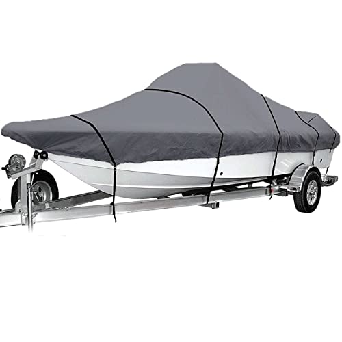 AYKANING Bootsplane,Bootspersenning 210D Heavy Duty Marine Grade Boat Cover wasserdichte Anti-Zertrümmerung Tränensicher Bass Boot Anhänger V-Hull Marine Cover(Grey 23-25ft) von AYKANING