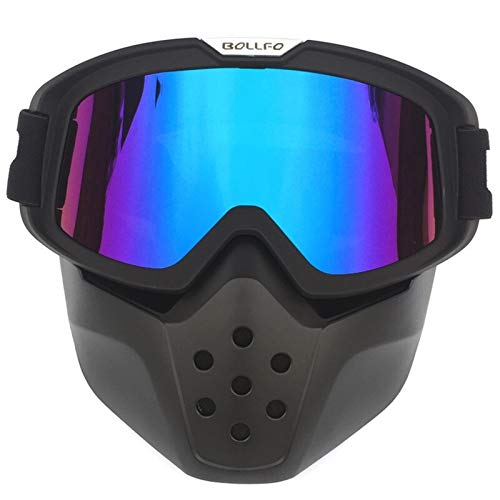 AYKANING Motocross Brille,Motorradbrille Motorrad Gesichtsmaske Brille Retro Open Face Motocross Helm Gläser Abnehmbare Mundfilter Winddichte Maske(Color:BF040 B Blue) von AYKANING