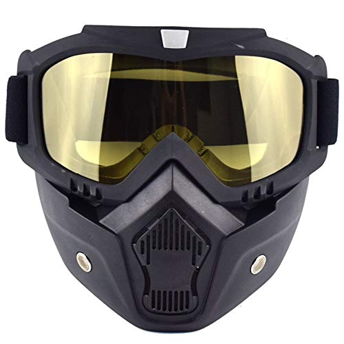 AYKANING Motocross Brille,Motorradbrille Motorrad Gesichtsmaske Brille Retro Open Face Motocross Helm Gläser Abnehmbare Mundfilter Winddichte Maske(Color:MJ020 Yellow) von AYKANING