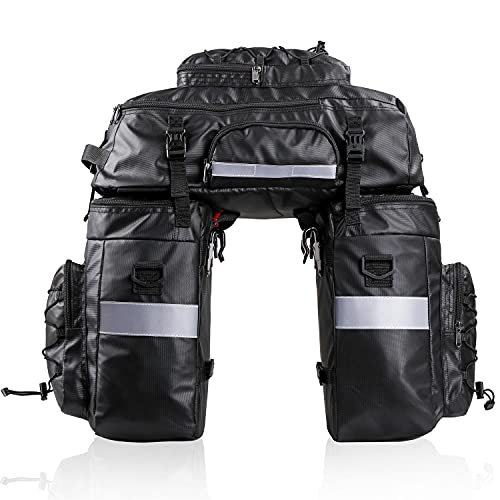 AYKANING Packtaschen Fahrrad,Fahrradtasche Bike Bag 3 in 1 Fahrrad Kofferbeutel Radfahren Gepäck Rücksitz Kofferraumtasche wasserdichte Multifunktions Rucksack(Black 65L) von AYKANING