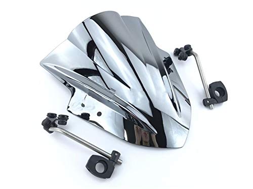 AYKANING Windschild Motorrad,Motorrad Windabweiser Motorrad-Windschutzscheiben-Windschutzscheibe mit einem einstellbaren Klammer-Windschirm(Color:Chrome) von AYKANING