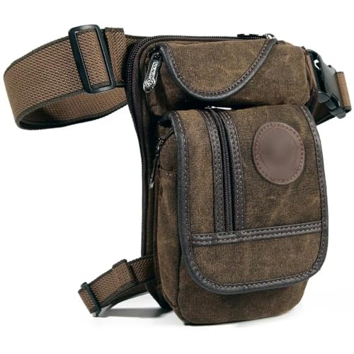 Beintasche Motorrad,Beintasche Männer Canvas Drop Bein Tasche Motorrad Multifunktionale Messenger Schulter Tasche Gürtel Hüfte Wiege Gürtel(Coffee) von AYKANING