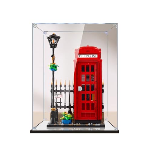 Acryl Schaukasten Vitrine für 21347 Londoner roter Telefonzellen-Baustein Aufbewahrungsbox,Staubdichte Vitrine Display Case Kompatibel Mit Le - Go 21347 Modell C,3MM von AYKLFNW