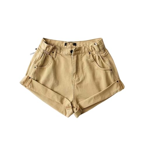 AYKZGIQS Shorts Damen Sommer-Denim-Shorts Fünffarbige Elastische Taille Curled Denim Hot Hosen Für Frauen-Khaki-s von AYKZGIQS